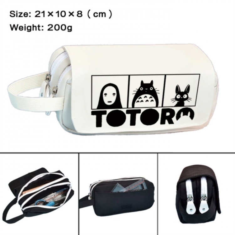 TOTORO Anime peripheral handheld large capacity double-layer Oxford cloth pencil case 21X10X8cm