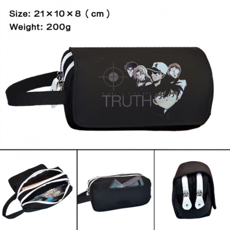 Detective conan Anime peripheral handheld large capacity double-layer Oxford cloth pencil case 21X10X8cm