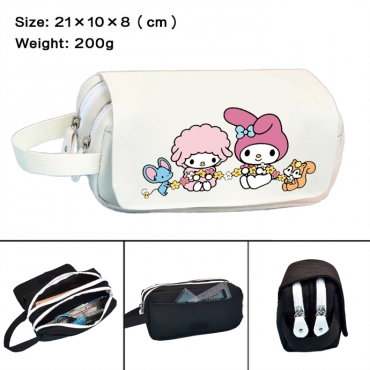 sanrio Anime peripheral handheld large capacity double-layer Oxford cloth pencil case 21X10X8cm