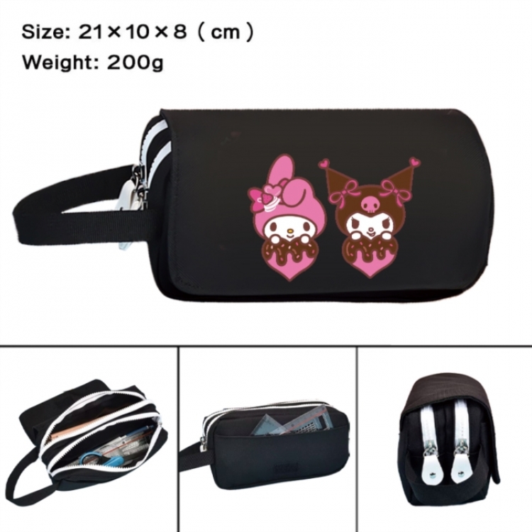 sanrio Anime peripheral handheld large capacity double-layer Oxford cloth pencil case 21X10X8cm