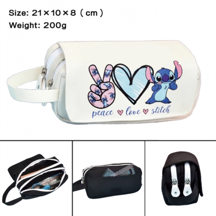 Lilo & Stitch Anime peripheral handheld large capacity double-layer Oxford cloth pencil case 21X10X8cm