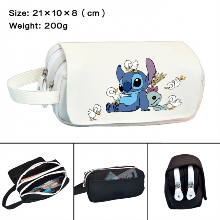 Lilo & Stitch Anime peripheral handheld large capacity double-layer Oxford cloth pencil case 21X10X8cm