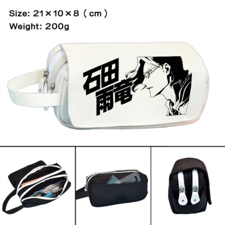 Bleach Anime peripheral handheld large capacity double-layer Oxford cloth pencil case 21X10X8cm