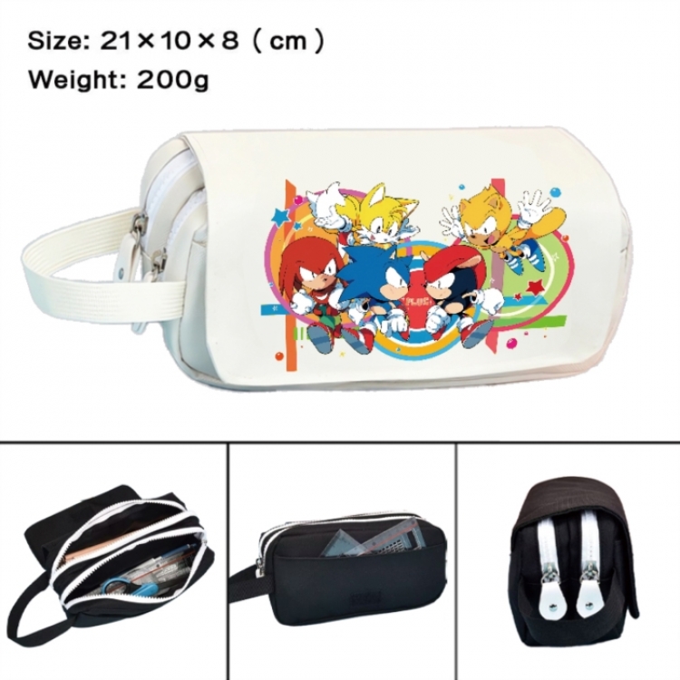 Sonic The Hedgehog Anime peripheral handheld large capacity double-layer Oxford cloth pencil case 21X10X8cm