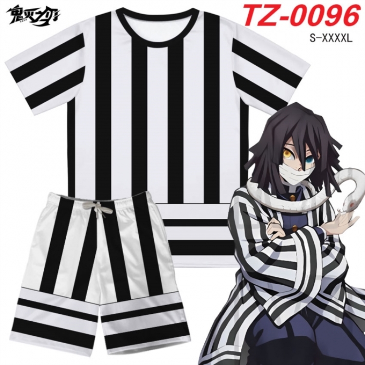 Demon Slayer Kimets Anime Ant Wrinkle Material Full Color Short Sleeve T-shirt+Shorts Set from S to 4XL