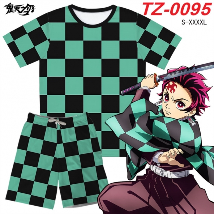 Demon Slayer Kimets Anime Ant Wrinkle Material Full Color Short Sleeve T-shirt+Shorts Set from S to 4XL