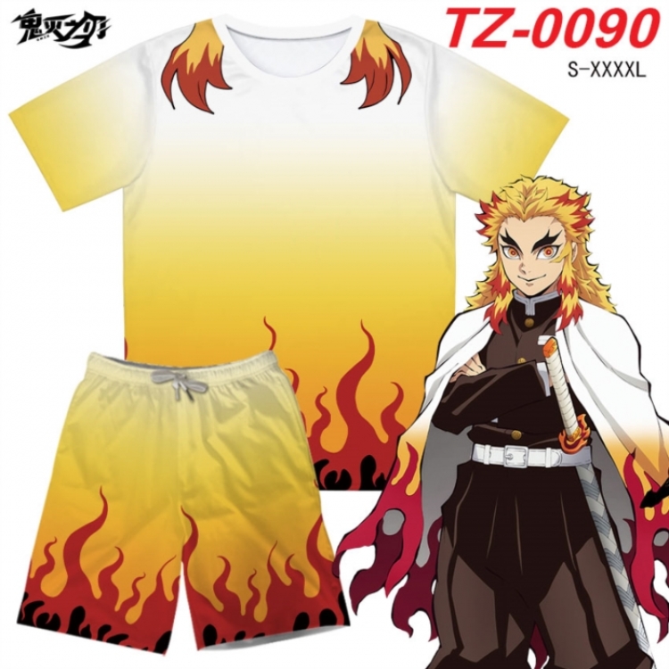 Demon Slayer Kimets Anime Ant Wrinkle Material Full Color Short Sleeve T-shirt+Shorts Set from S to 4XL
