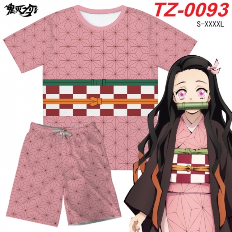 Demon Slayer Kimets Anime Ant Wrinkle Material Full Color Short Sleeve T-shirt+Shorts Set from S to 4XL