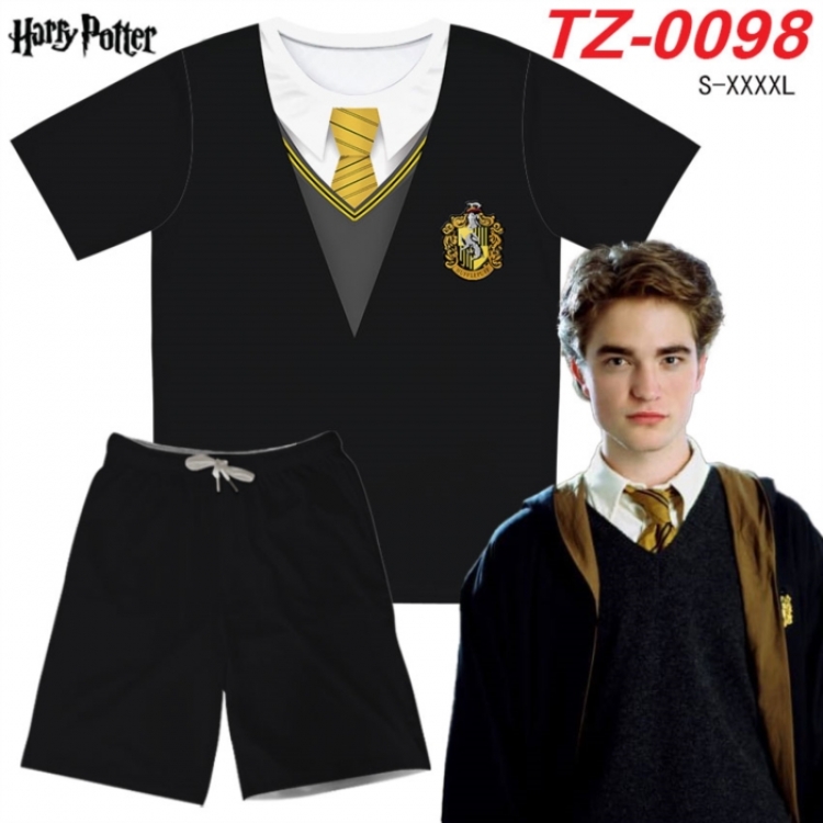 Harry Potter Anime Ant Wrinkle Material Full Color Short Sleeve T-shirt+Shorts Set from S to 4XL