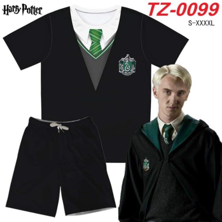 Harry Potter Anime Ant Wrinkle Material Full Color Short Sleeve T-shirt+Shorts Set from S to 4XL