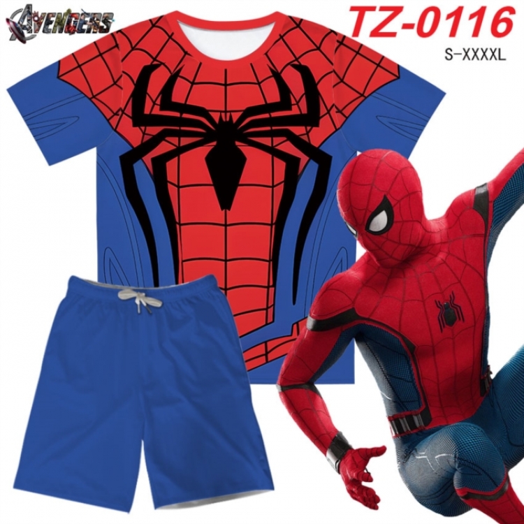 Marvel Anime Ant Wrinkle Material Full Color Short Sleeve T-shirt+Shorts Set from S to 4XL