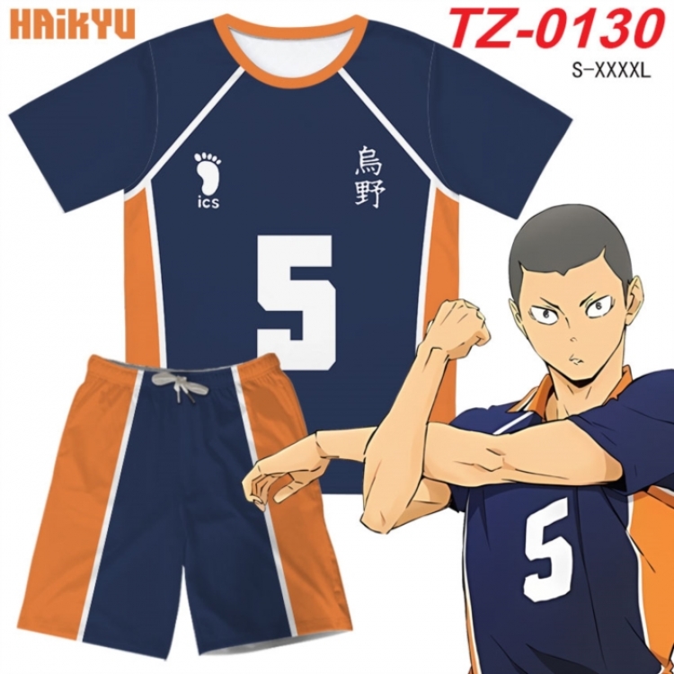 Haikyuu!! Anime Ant Wrinkle Material Full Color Short Sleeve T-shirt+Shorts Set from S to 4XL