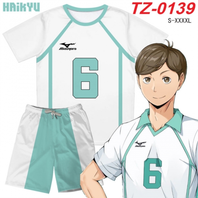 Haikyuu!! Anime Ant Wrinkle Material Full Color Short Sleeve T-shirt+Shorts Set from S to 4XL