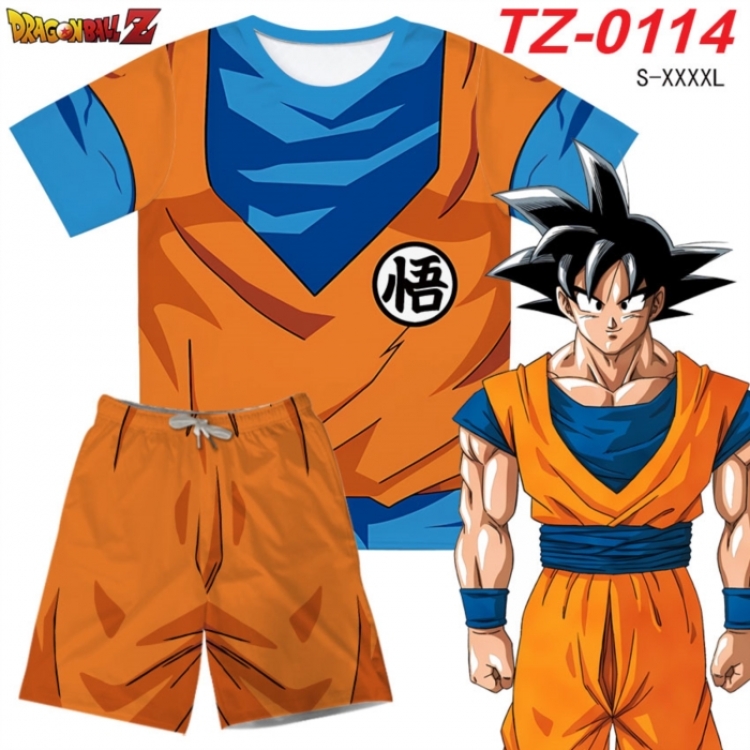 DRAGON BALL Anime Ant Wrinkle Material Full Color Short Sleeve T-shirt+Shorts Set from S to 4XL