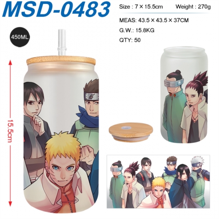 Naruto Anime frosted glass cup with straw 450ML