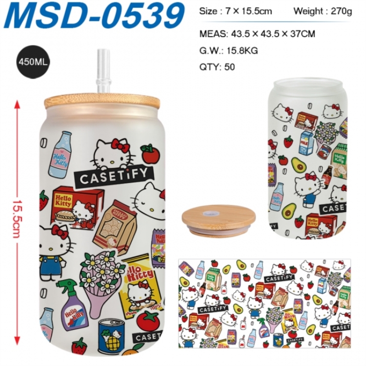 sanrio Anime frosted glass cup with straw 450ML