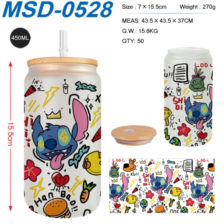 Lilo & Stitch Anime frosted glass cup with straw 450ML