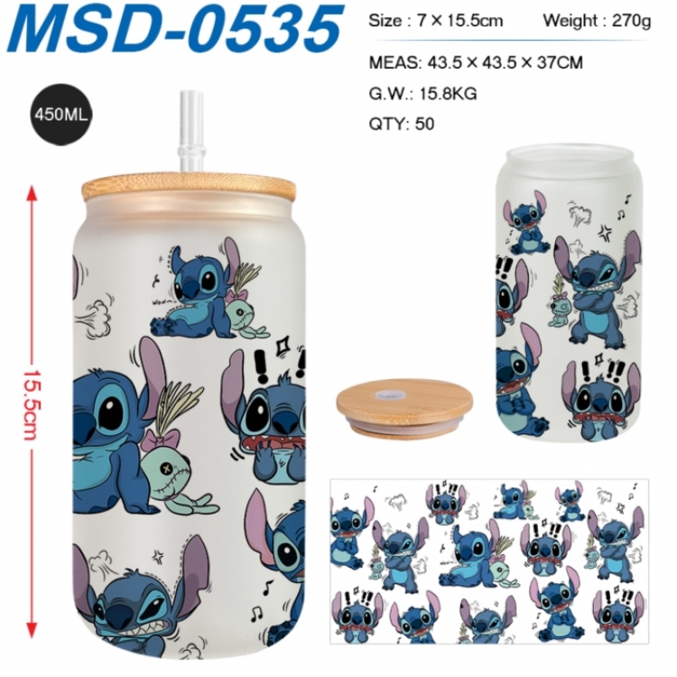 Lilo & Stitch Anime frosted glass cup with straw 450ML