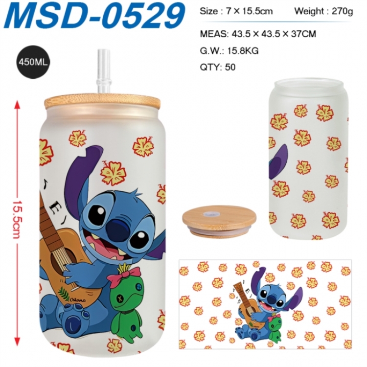 Lilo & Stitch Anime frosted glass cup with straw 450ML