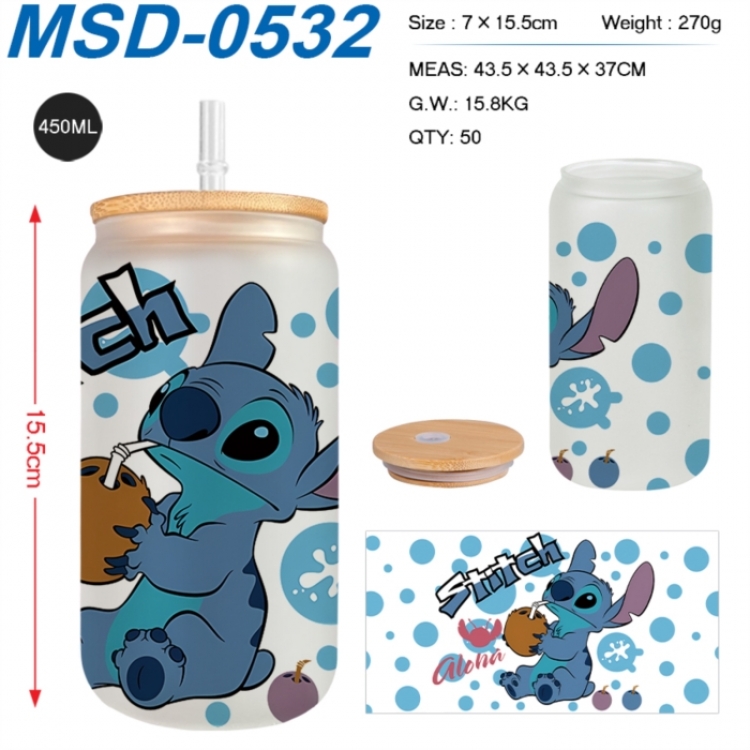 Lilo & Stitch Anime frosted glass cup with straw 450ML