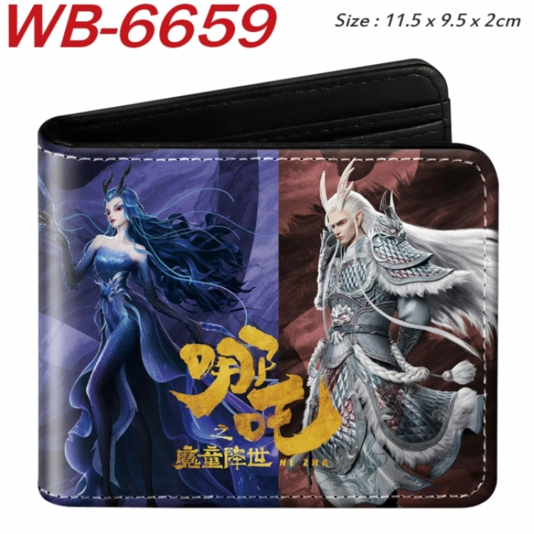 Nezha Animation color PU leather half fold wallet 11.5X9X2CM