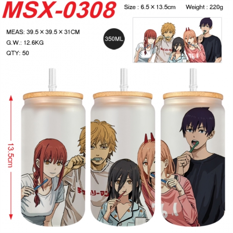 Chainsaw man Anime frosted glass cup with straw 350ML