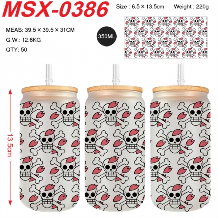 One Piece Anime frosted glass cup with straw 350ML