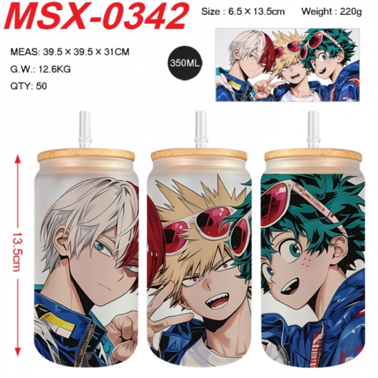 My Hero Academia Anime frosted glass cup with straw 350ML