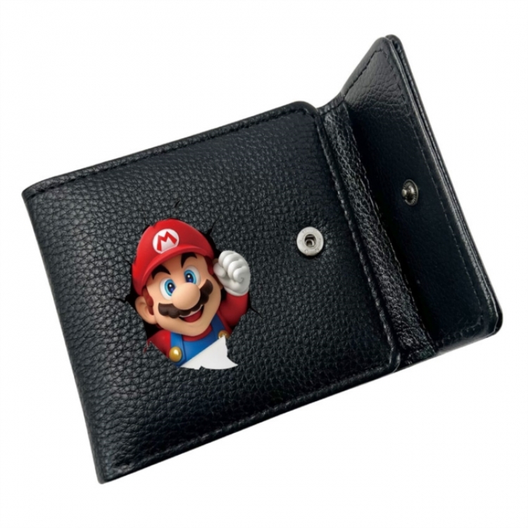 Super Mario Anime Litchi Pattern Hidden Buckle Half Fold Printed Wallet 12X10X2CM