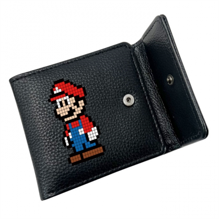 Super Mario Anime Litchi Pattern Hidden Buckle Half Fold Printed Wallet 12X10X2CM