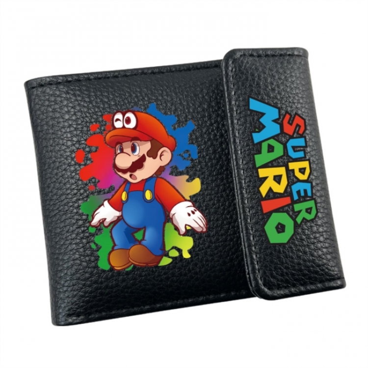 Super Mario Anime Litchi Pattern Hidden Buckle Half Fold Printed Wallet 12X10X2CM