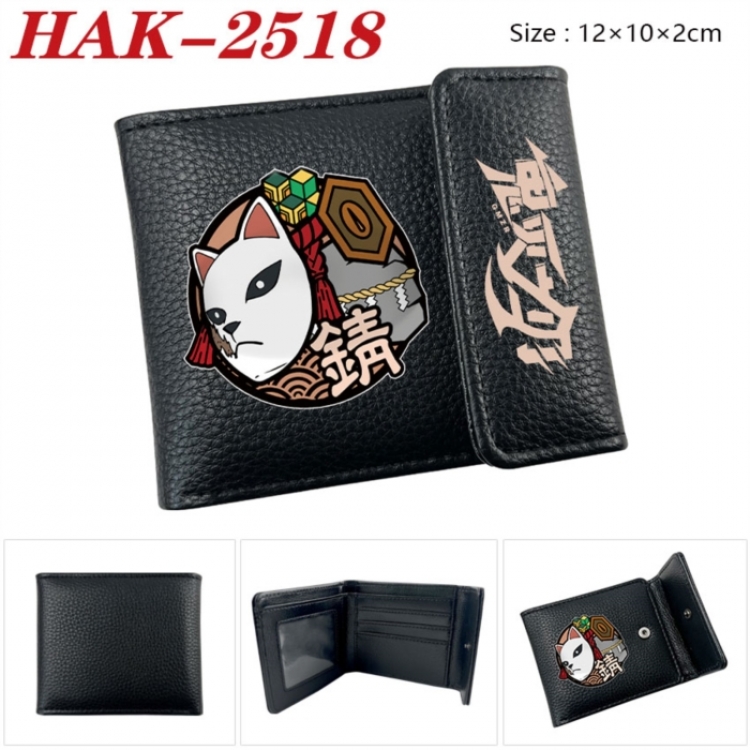Demon Slayer Kimets Anime Litchi Pattern Hidden Buckle Half Fold Printed Wallet 12X10X2CM