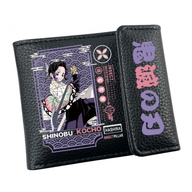 Demon Slayer Kimets Anime Litchi Pattern Hidden Buckle Half Fold Printed Wallet 12X10X2CM