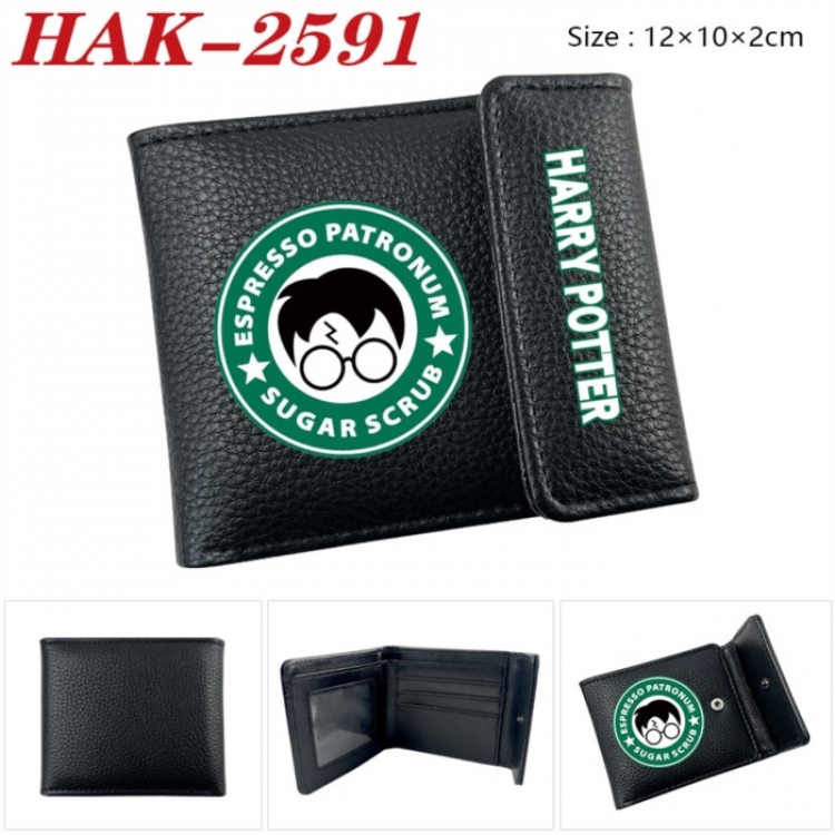 Harry Potter Anime Litchi Pattern Hidden Buckle Half Fold Printed Wallet 12X10X2CM