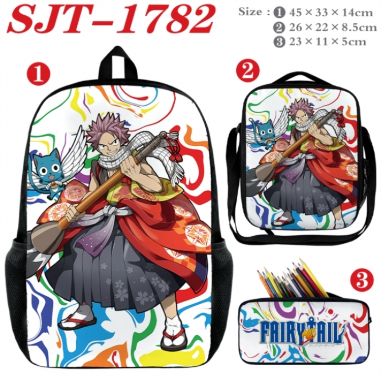 Fairy tail Anime nylon canvas backpack pencil case crossbody bag three piece set 45x33x14cm