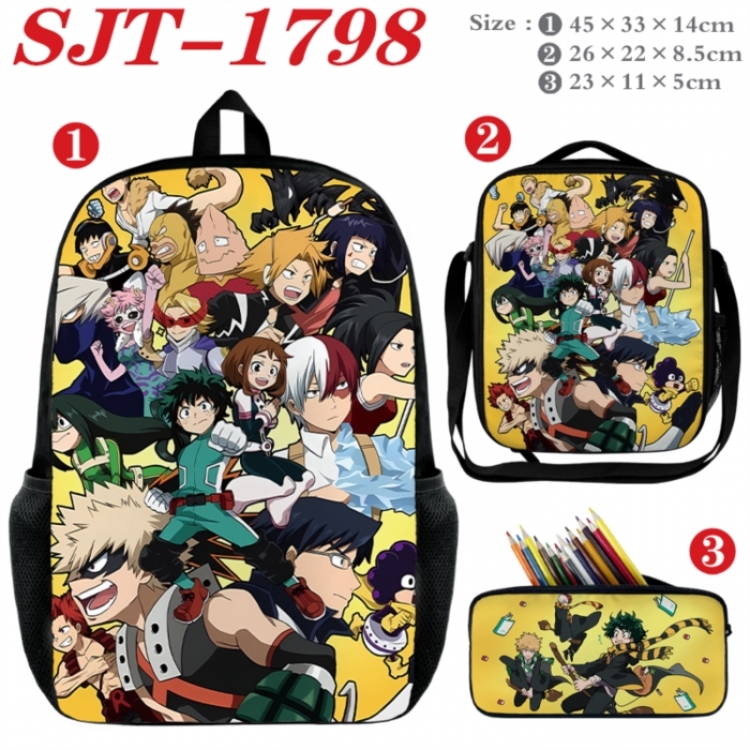 My Hero Academia Anime nylon canvas backpack pencil case crossbody bag three piece set 45x33x14cm
