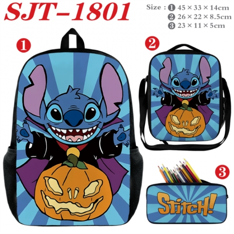 Lilo & Stitch Anime nylon canvas backpack pencil case crossbody bag three piece set 45x33x14cm