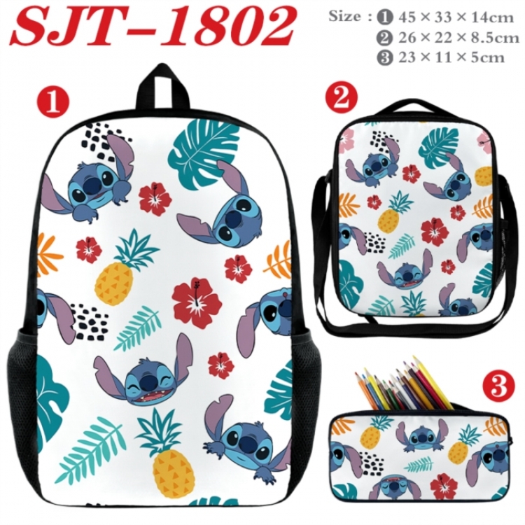 Lilo & Stitch Anime nylon canvas backpack pencil case crossbody bag three piece set 45x33x14cm