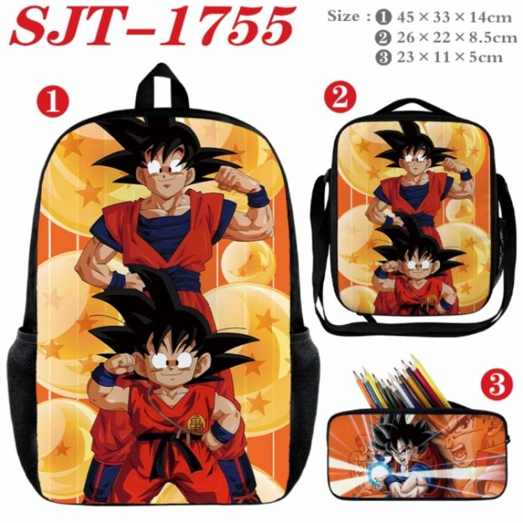 DRAGON BALL Anime nylon canvas backpack pencil case crossbody bag three piece set 45x33x14cm