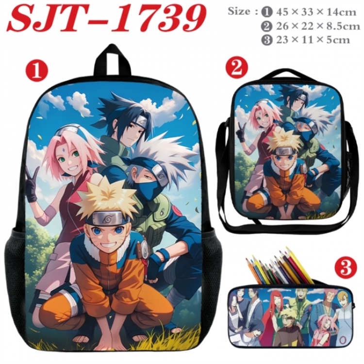 Naruto Anime nylon canvas backpack pencil case crossbody bag three piece set 45x33x14cm