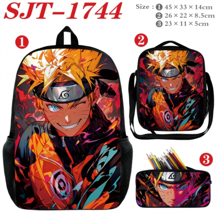 Naruto Anime nylon canvas backpack pencil case crossbody bag three piece set 45x33x14cm