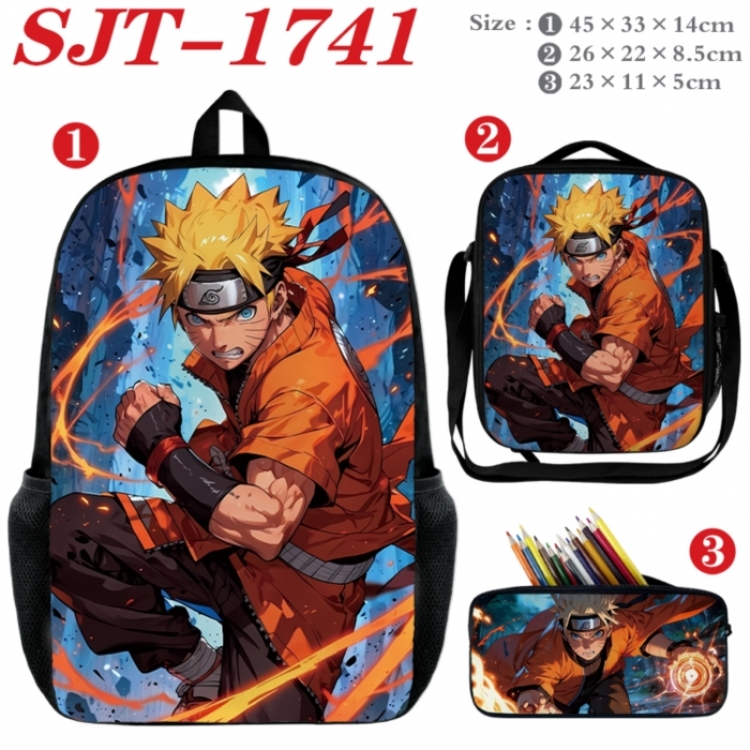 Naruto Anime nylon canvas backpack pencil case crossbody bag three piece set 45x33x14cm
