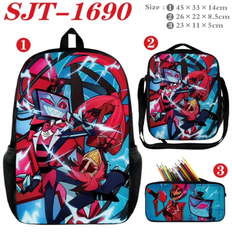 Hazbin Hotel Anime nylon canvas backpack pencil case crossbody bag three piece set 45x33x14cm