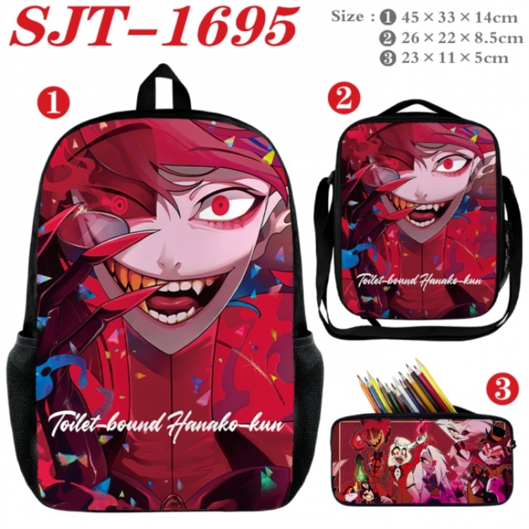 Hazbin Hotel Anime nylon canvas backpack pencil case crossbody bag three piece set 45x33x14cm