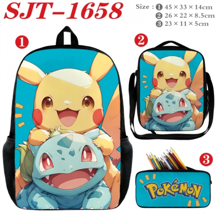 Pokemon Anime nylon canvas backpack pencil case crossbody bag three piece set 45x33x14cm
