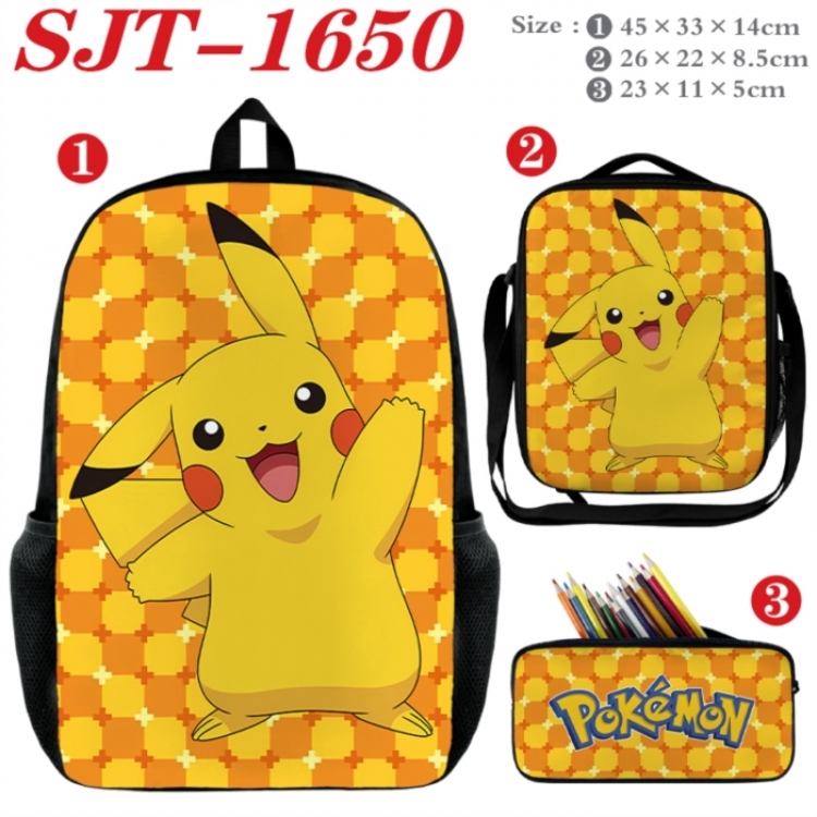 Pokemon Anime nylon canvas backpack pencil case crossbody bag three piece set 45x33x14cm