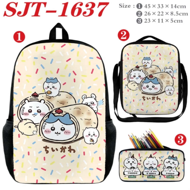 Chiikawa Anime nylon canvas backpack pencil case crossbody bag three piece set 45x33x14cm