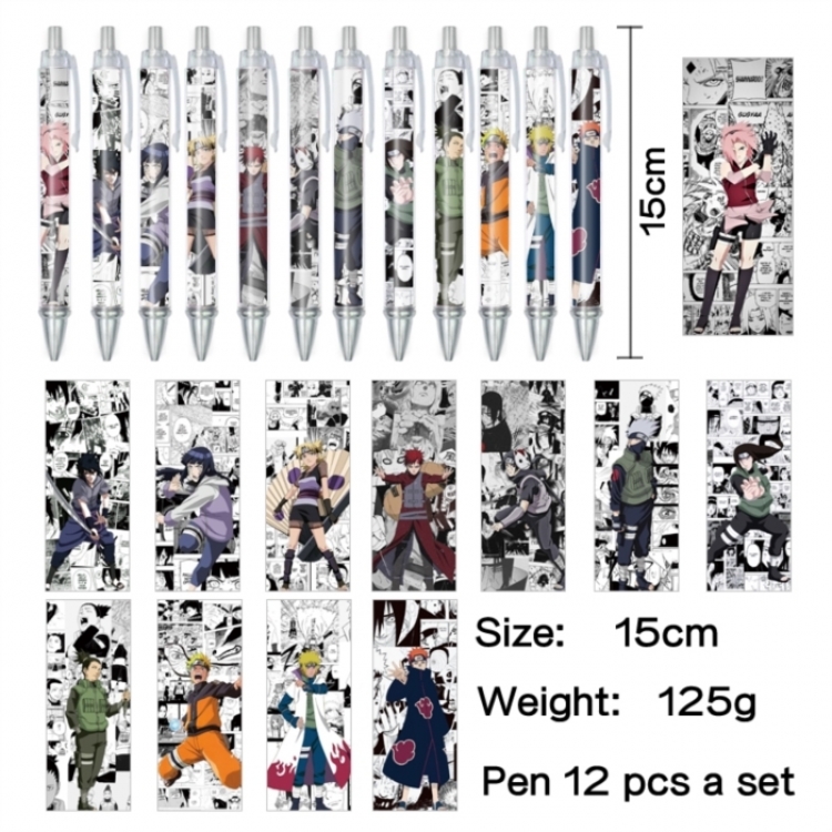 Naruto Anime peripheral student color picture ballpoint pen neutral pen 15cm a set of 12