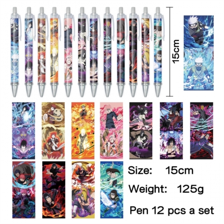 Naruto Anime peripheral student color picture ballpoint pen neutral pen 15cm a set of 12