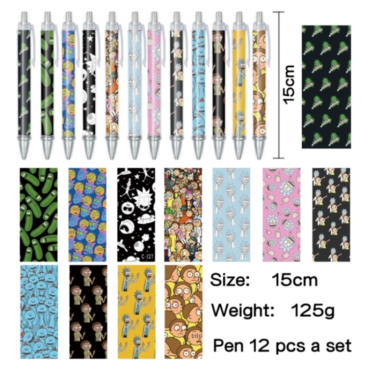 Rick and Morty Anime peripheral student color picture ballpoint pen neutral pen 15cm a set of 12